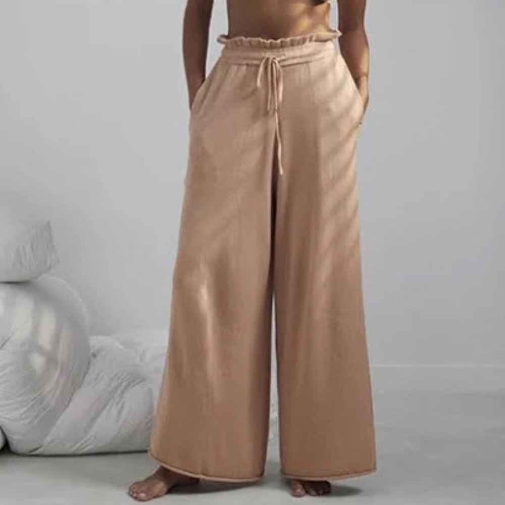 Lunya Cozy Cotton Silk Relaxed Pant in Rare Cream/Pink Womens LG - *NWT!*